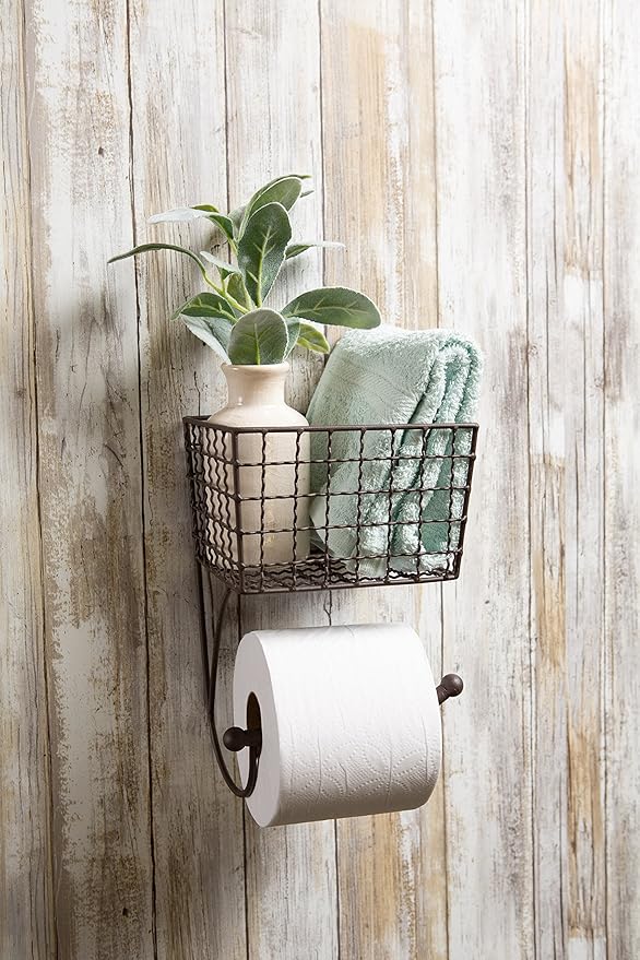 DII Rustic Farmhouse Bathroom Décor, Metal Storage, Toilet Paper Holder, Rustic