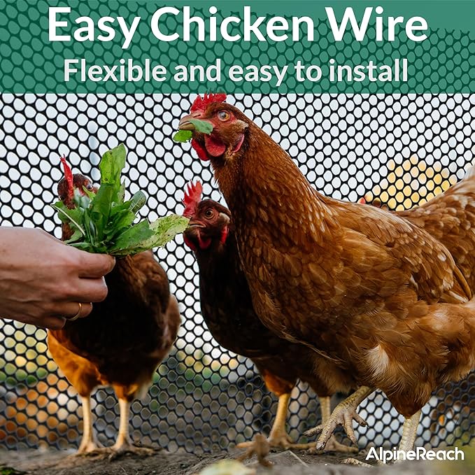 AlpineReach Plastic Wire Mesh 1.3ft x 30ft Fence Roll with Zip Ties - Ideal for Poultry, Dogs, Rabbit Barrier & Gardening, Durable Chicken Mesh, Versatile Rigid Fencing & Netting, Black (15.7" x 360")