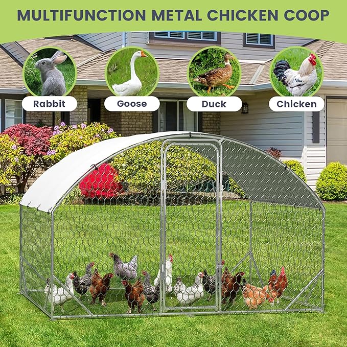 Garvee Metal Large Chicken Coop, Chicken Run for Yard with Strengthen Support, Outdoor Poultry Cage with Waterproof and Anti-Ultraviolet Cover for Outdoor Farm Use(9.8 ft W x 6.5 ft L x 6.5 ft H