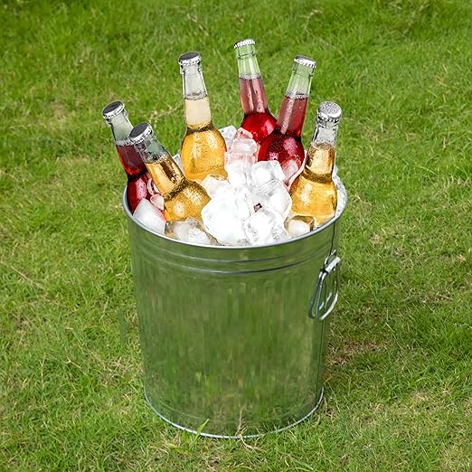 Gardenised Round Galvanized Steel, 7 Gallon Trash Can with Lid - Durable Metal Bucket for Backyard, Lawn, Garden and Yard Use - Weather-Resistant Garbage Can for Indoor and Outdoor, 13 inch