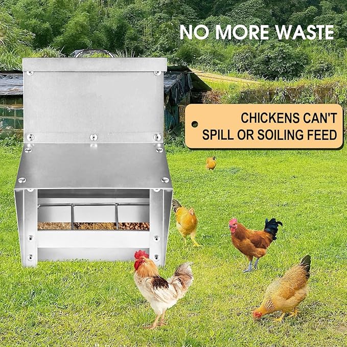 shengyi 11.5-55lbs Galvanized Chicken Feeder - Rat Proof Poultry Feeder with Lid Weatherproof Outdoor Coop Food Dispenser (50lbs 13.8x11x25.6in)
