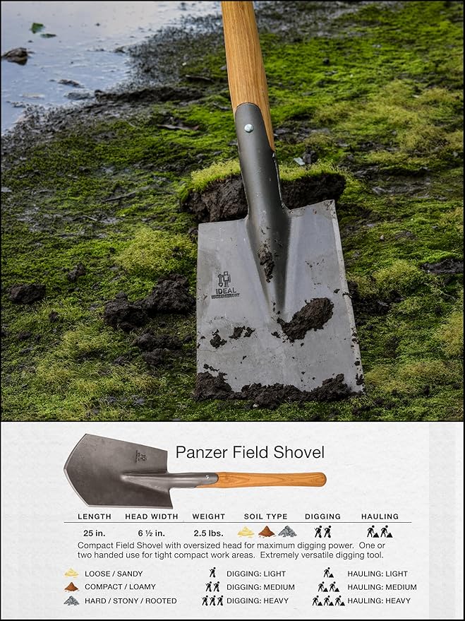 IDEALSPATEN - Made in Germany Since 1899 - Panzer Field Shovel - Historical German Shovel - for Vehicle Overland Camping 3.5lb - 25in (Panzer)#IS340