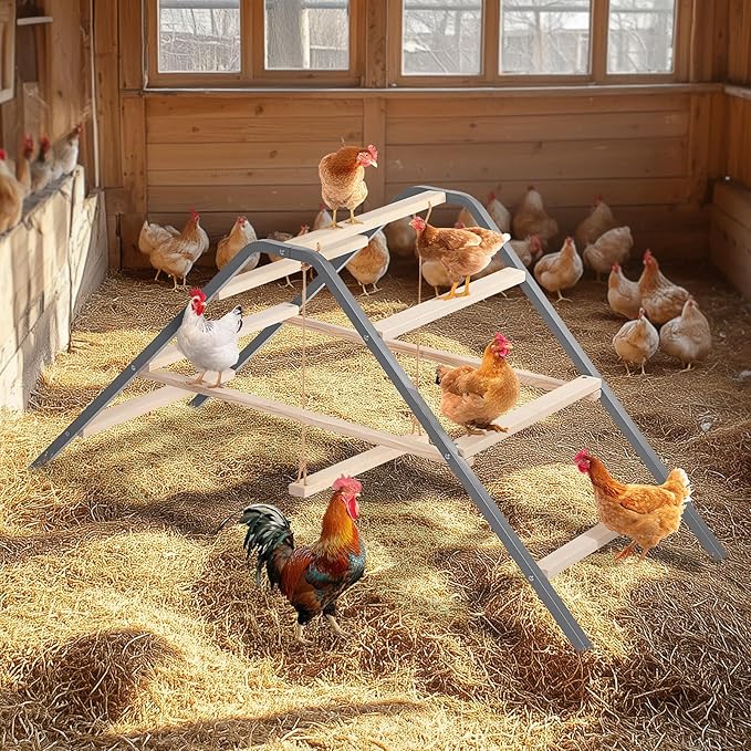 PETSFIT Chicken Roosting Bar-Solid Wood and Rustproof Iron Design, Chicken Perch with Swing for Healthy Poultry-Ideal for Backyard Coops, Farms, Easy to Assemble and Clean