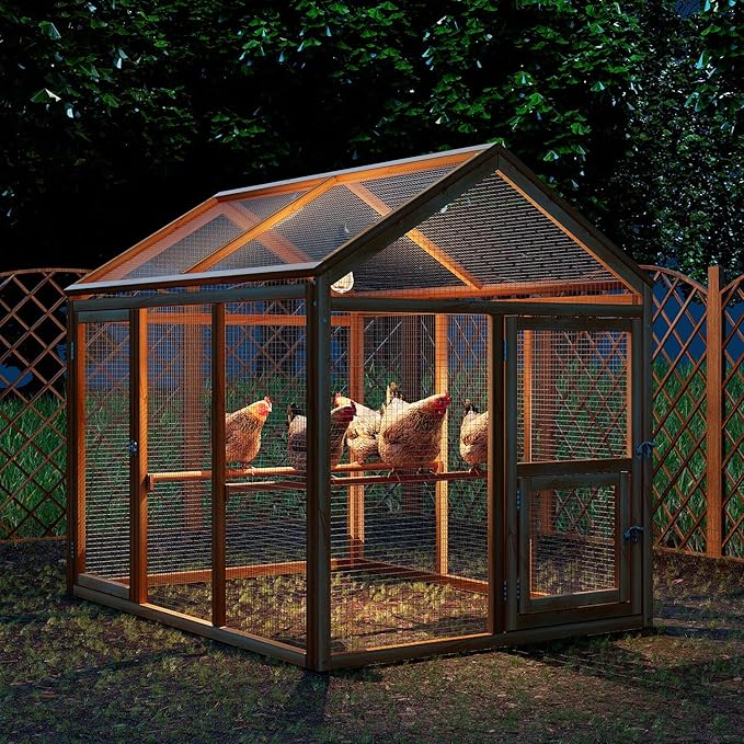 MoNiBloom Outdoor Chicken Coop Large Hen House Poultry Cage with Roosting Rods, Farmhouse Backyard Wood Rabbit Hutch Small Pets Playpens Spire Shaped Coops Triple Access/Feeding Doors 55 x 33.5 x 42.5