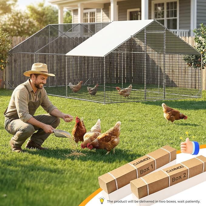 Metal Chicken Coop with Run, 19.7x9.8x6.6ft, Walk-in Chicken Run for Yard with Cover, Upgrade Double Lock & Rust-Proof Mesh, Stainless Steel Ties, Easy Assembly, Chicken Pen for Ducks, Rabbits