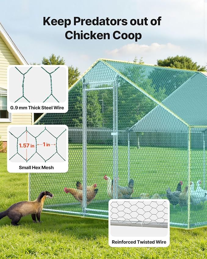 VEVOR Large Metal Chicken Coop, 9.8x13.1x6.5 ft Large Walk in Chicken Runs for Yard with Cover, Hen House Enclosure with Security Lock, Outdoor Duck Rabbit Cage Poultry Pen for Backyard, Farm, Yard