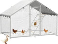 Large Metal Chicken Coop with Roosting Perch, UV-Resistant and Waterproof Cover, Chicken Run Outdoor Walk-in Cage Rabbit Duck Hen House for Yard Farm Use Spire Roof (10’ W x 4.9’ L x 6.4’ H)
