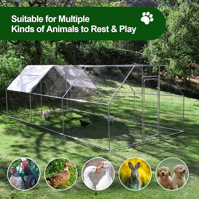 Chicken Coop Large Metal Chicken House/Pen with Climbing Frame for 15-20 Chickens, Outdoor Walk-in Poultry Cage Flat Shape for Ducks, Rabbits, Dogs Etc, 236" x 117.6" x 78.7" - 2 Box Set