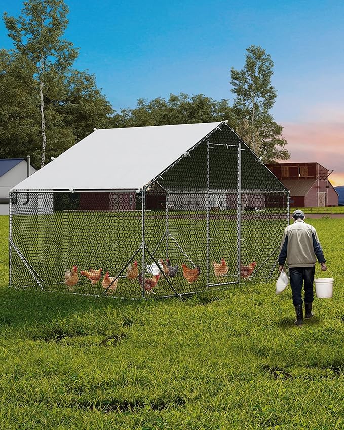 CuisinSmart 118" w x 79" d x 79" h Large Metal Chicken Coop for 6/10 Chickens, Chicken Runs for Yard with Anti-UV & Waterproof Cover, Walk in Poultry Cage for Hen, Duck, Rabbit