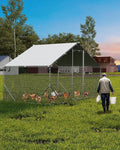 Large Metal Chicken Coop, Walk in Chicken Run with Waterproof & Anti-UV Cover, Spire Roof Large Poultry Cage for Small Animals Yard Farm Patio, 6.56 x 9.84 x 6.56 ft