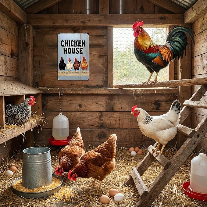 Funnysign Vintage Chicken Sign Chicken House Tin Sign for Chicken Coop Farm Kitchen Garden Yard Decor 8x12 inch (3909)