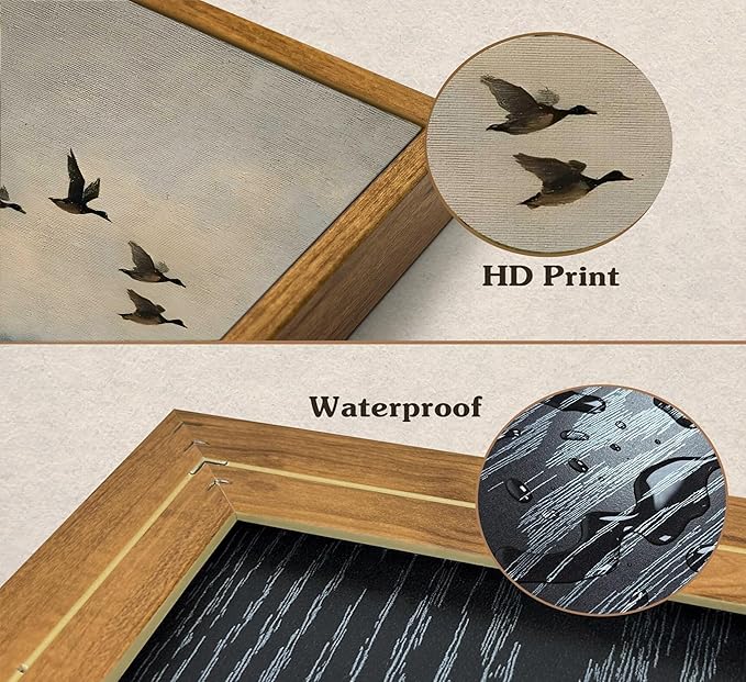 Framed Vintage Flying Duck Canvas Wall Art Wildlife Poster Print Natural Wilderness Picture Retro Wild Duck Painting Artwork Wall Decor for Bedroom Living Room Kitchen 16x24in