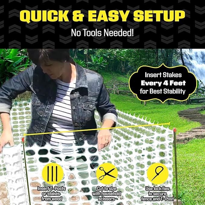 BOEN 4' x 100' White Temporary Fencing, Mesh Snow Fence, Plastic, Safety Garden Netting, Above Ground Barrier, for Deer, Kids, Swimming Pool, Silt, Lawn, Rabbits, Poultry, Dogs
