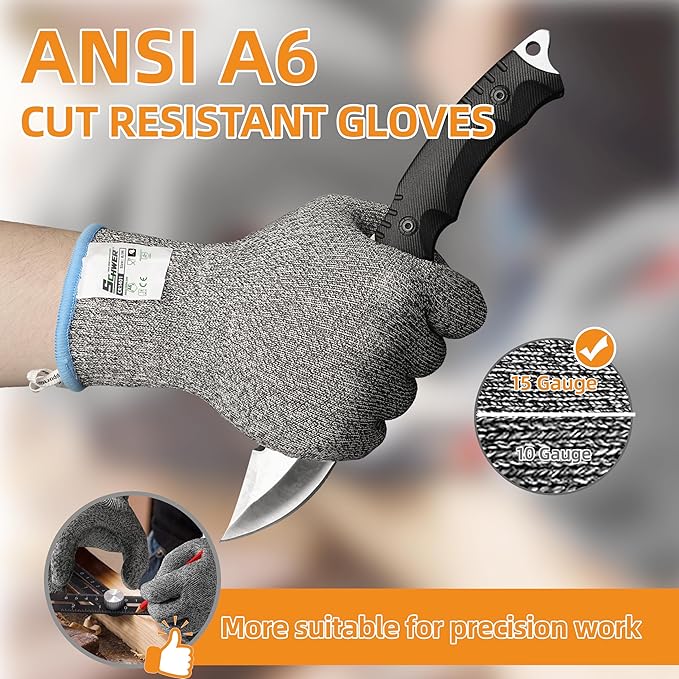 Schwer 2 Pairs ANSI A6 Cut Resistant Gloves, Food Grade Cutting Gloves for Kitchen Food Prep, Mandoline Gloves for Meat Cutting, Oyster Shucking, Knife Proof, Wood Carving, CR1401, M