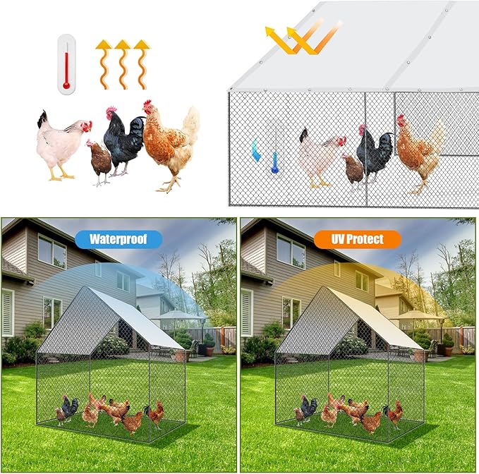VitalCozy 2 Pcs Chicken Coop Cover Waterproof 11.5 x 6.6 ft Chicken Run Cover Coop Tarp Accessories for Winter with 50 Pcs Ball Bungees Cords for Outdoor (White)
