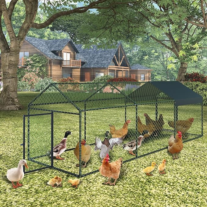 120X40x40 Inch Metal Chicken Coop, Large Walk-in Outdoor Poultry Run with Cover for Chickens Ducks Rabbits, Outdoor Coop for Yard, Black