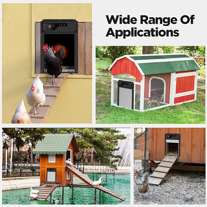 Automatic Chicken Coop Door with HD1080P Camera，Electric Auto WiFi Solar Chicken Coop Door Opener with Timer,Remote Control, APP Control, 5000mA Battery, Night Vision, Alarm Drive,Roll-up Gate