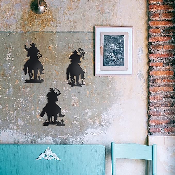 J-Fly Western Cowboy Wall Decor Vintage Cowboy Wall Art Valentine Home Decor Rustic Door Decorations Hanging Outdoor Indoor Bedroom Living Room Bathroom Black