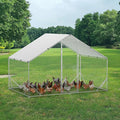 Metal Chicken Coop, 9.8x6.5x6.5 Ft Spire-Roof Poultry Cage with Waterproof and Anti-Ultraviolet Cover for Outside, Galvanized Steel Outdoor Chicken Pen for Backyard Farm Garden