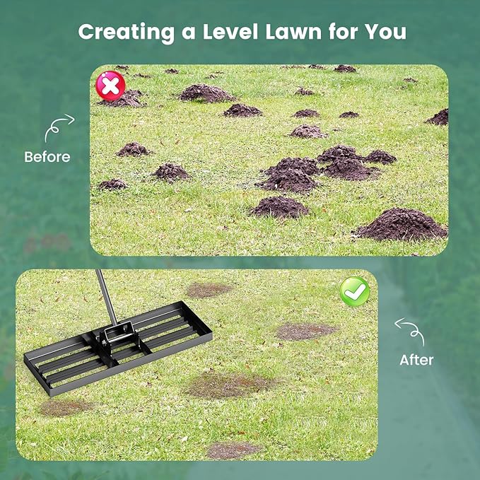 Goplus Lawn Leveling Rake, 30" x 10" Heavy Duty Level Lawn Tool w/ Ergonomic Handle for Soil, Effort-Saving Landscape Rake for Garden, Backyard, Golf Course, Farm, Pasture, Black