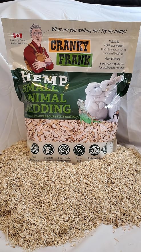 Cranky Frank Small Animal Hemp Bedding 10L – Ultra Absorbent, Odor Blocking, Dust-Free, Hypoallergenic, Biodegradable Bedding for Rabbits, Guinea Pigs, Hamsters & More (Small 10L)