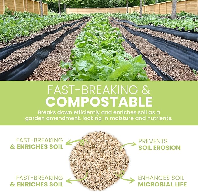 Garden Bed Organic Soil Conditioner - Hemp HURD Garden Mulch - Eco Friendly Potting Soil Aid - Moisture Retaining - Weed Suppressor - Perfect for Flowers & Vegetables - Grown in The US - 25 lbs.