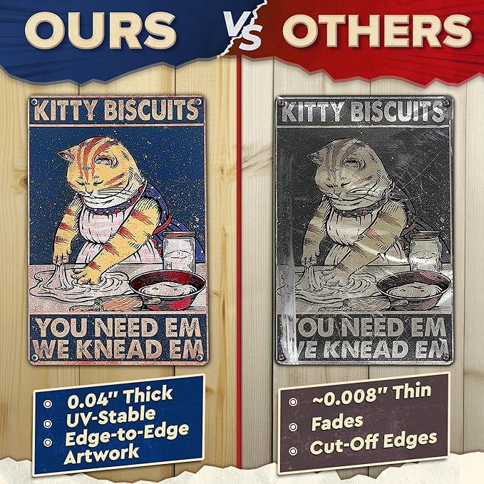 Kitty Biscuits Metal Sign - 8x12" Cat Signs Home Decor for Kitchen, Bedroom & Living Room, Funny Cat Decor, Great for Home and Commercial Spaces, Great as Charming Valentines Day Gifts for Cat Lovers