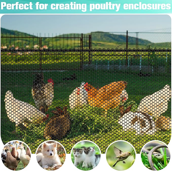 Plastic Mesh Fence Sheet 15.7IN x 20FT - 0.3IN Opening Plastic Chicken Wire Netting Roll Durable for Dogs, Poultry, Puppy, Garden Snake Barrier with 50 Pcs Zip Ties - Black