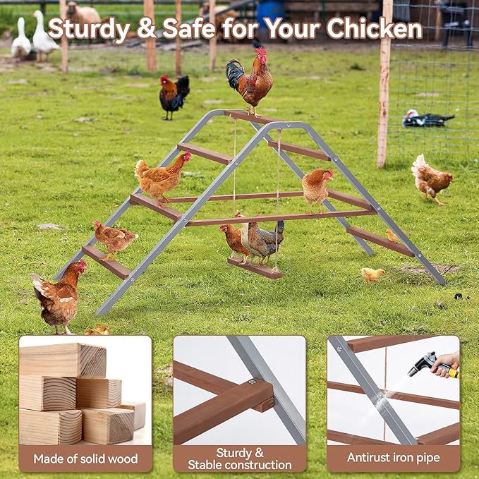 PETSFIT Chicken Roosting Bar-Solid Wood and Rustproof Iron Design, Chicken Perch with Swing for Healthy Poultry-Ideal for Backyard Coops, Farms, Easy to Assemble and Clean