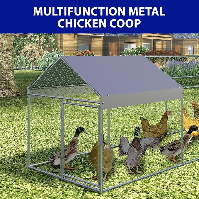 120X40x40 Inch Metal Chicken Coop, Large Walk-in Outdoor Poultry Run with Cover for Chickens Ducks Rabbits, Outdoor Coop for Yard, Silver