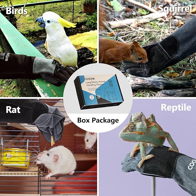 COOLJOB Kevlar Bite Proof Animal Handling Gloves for Cat Grooming, Dog Training, Leather Protective Gloves for Men, 16/22"
