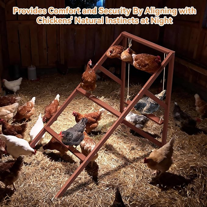 PETSFIT Wooden Chicken Roosting Bars for 8-10 Chickens – Multi-Level Design with 4 Roosting Bars &Swings, Durable Fir Wood for Outdoor Coops, Easy Assembly, Ideal for Backyard Farms