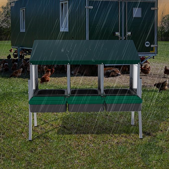 Hatching Time EggHouse Galvanized 3 Bay Nesting Box with Triple Roll Away Egg Collection Trays and Metal Legs, Freestanding Chicken Coop Hen Laying System for Farm Flocks, Up to 30 Hens