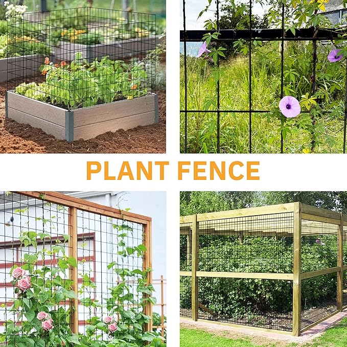 Black Metal Garden Fence, 60inch(H) x 50ft(L), 2 inch x 3 inch,14GA 2/3/4/5/6 Ft Tall Chicken Wire PVC Coated Welded Wire Mesh Roll for Dogs Border Yard Vegetable Plant Protection Poultry Netting