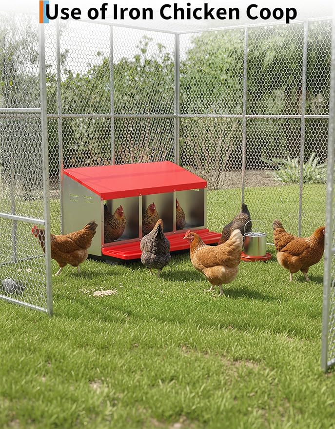 3 Room Chicken Nesting Boxes, 3 Compartment Metal Rollaway Nesting Box for Laying Hens with Cleanable Pull-Out Trays Wall Mount or Placed Design for Chicken Egg Layers