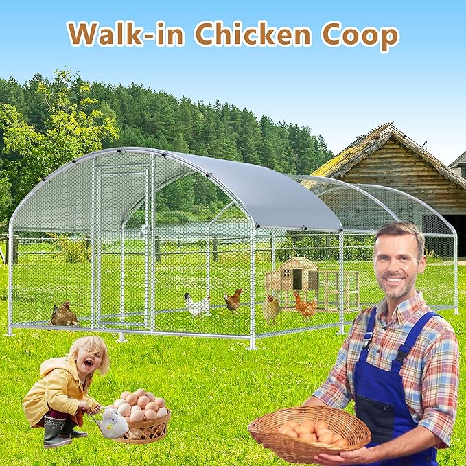 Large Metal Chicken Coop Run, 19.2x9.8x6.2 ft Chicken Runs for Yard with Cover, Walk-in Chicken Pen for 18-24 Hens, Anti-Rust Poultry Cage with Stable Wind-Resistant Dome Roof Design