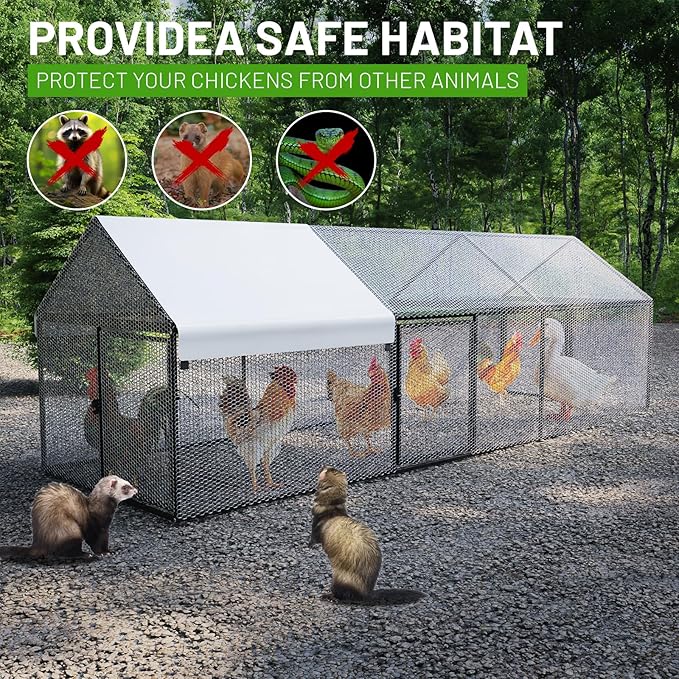 Metal Chicken Coop 79"×40"×40" Chicken Run with Waterproof Cover Portable Poultry Cage Walk in Hen House Outdoor Backyard Farm Animal Enclosure Crate Pet Playpen Exercise Pen for Rabbit Duck