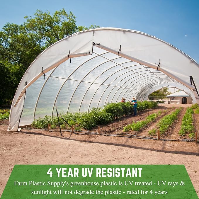 Farm Plastic Supply - Clear Greenhouse Plastic Sheeting - 6 mil - (40' x 25') - 4 Year UV Resistant Polyethylene Greenhouse Film, Hoop House Green House Cover for Gardening, Farming, Agriculture