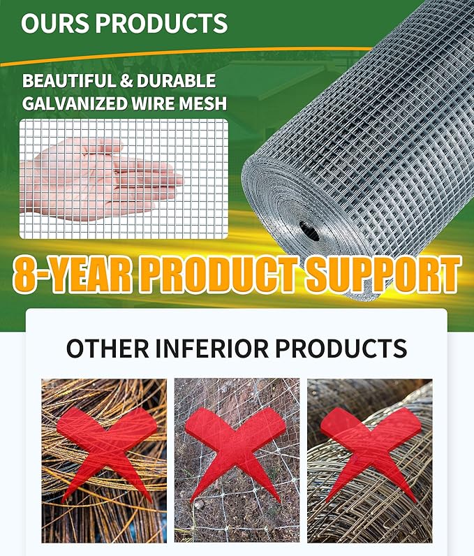 Hardware Cloth,1/2inch 24inx50ft 19 Gauge,Double-Layer Hot-Dip Galvanizing After Welding,Chicken Wire Netting Garden Wire Fencing Rabbit Snake Fence Chicken Coop Plant Supports