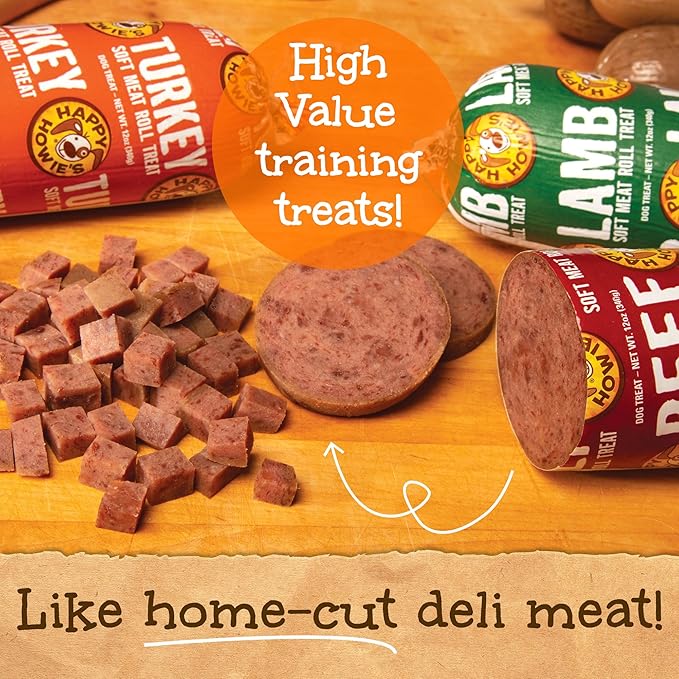 Happy Howie's Soft Meat Roll Treat - Dog Food Rolls, High Protein, Natural Ingredients, for All Dogs, Made in USA - Beef, Turkey 12 Oz (Pack of 2)
