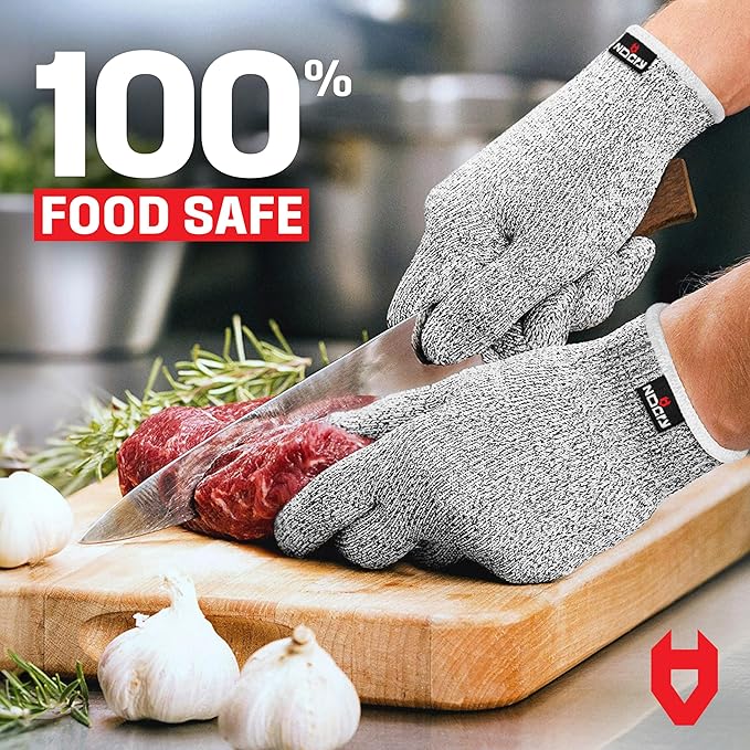 NoCry Cut Resistant Gloves with Grip Dots - Breathable & Lightweight Cutting Gloves for Chefs - Ambidextrous - Great for Kitchen Cutting or Woodworking