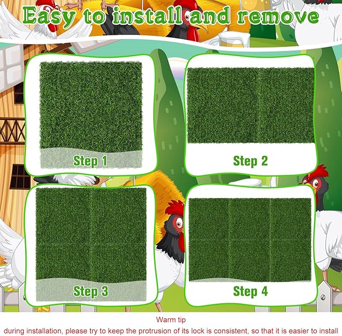 Zhengmy 12 Pcs Chickens Nesting Pads Set Nest Box Bedding Washable Nesting Pads for Chicken Coop, Artificial Grass Rug Carpet Synthetic Turf Mat, 12 x 12 x 1.2 Inches(Green)