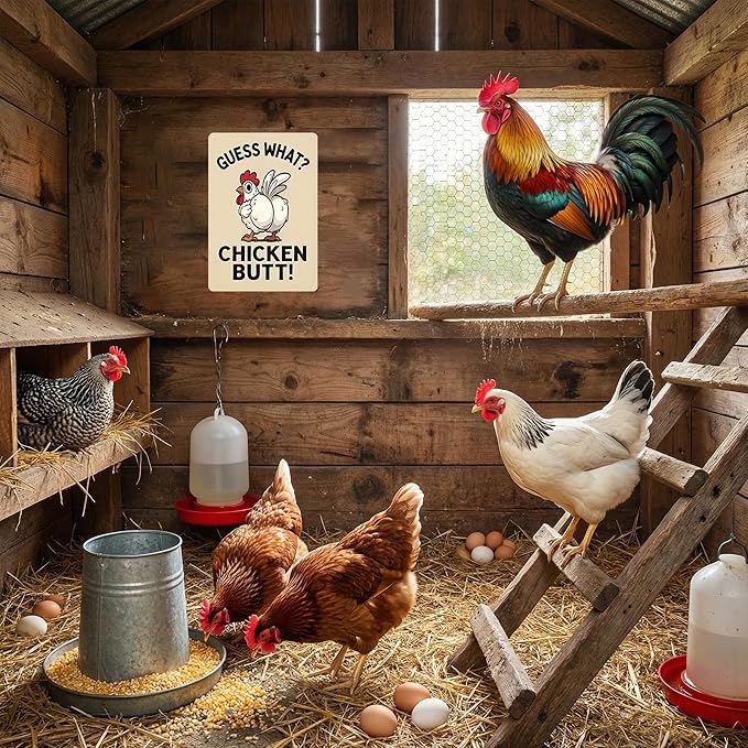 Funnysign Chicken Gifts Vintage Chicken Guss What Tin Sign for Chicken Coop Farm Kitchen Garden Yard Decor 8x12 inch (3913)