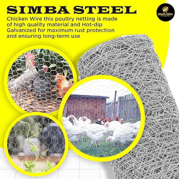 Chicken Wire 12 in x 50 FT x 1” Mesh x 20GA | Poultry Wire Netting | Hot Dipped Galvanised | Hexagonal Galvanized Mesh for Chicken Coop, Rabbit Cage, Fence Barrier (12X50)
