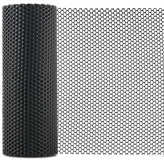 Black Chicken Wire Plastic Garden Fence- 16in x 40ft Plastic Mesh Fencing for Floral Arrangements, Poultry, Animal Barrier, Gardening