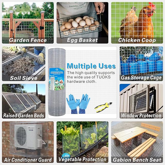 Hardware Cloth 1/2 inch Square Openings - 19 Gauge 48'' x 50' Hot-Dip Galvanized Wire Mesh, Welded Cage Wire Rolls Great for Animal Enclosure Chicken Coop Flower Beds Rabbits Wire Fencing