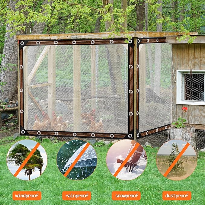 ZYP 2PCS 6x8 FT Heavy Duty Clear Waterproof Tarps Outdoor Garden Rainproof Covering,Clear Vinyl Tarp with Grommets,Transparent Waterproof Tarpaulin for Covering Henhouse Porch Canopy Plant Camping