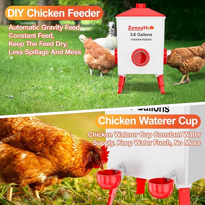 Chicken Feeders and Waterers, 6 Ports Chicken Feeder No Waste and 6 Packs Chicken Water Cups