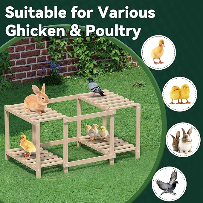 Flehomo Chicken Perch, Wooden Roosting Bars with Ladder for Chicken Coop & Chicken Jungle Gym, Toy for Chicks & Hen Chickens