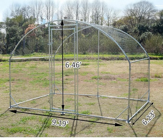 Large Metal Chicken Coop, Walk-in Poultry Cage Galvanized Hen Playpen House Dome Shaped Coop with Waterproof and Anti-Ultraviolet Cover and Lockable Door for Outdoor, Backyard Farm (6.23’ L x 9.2’ W)